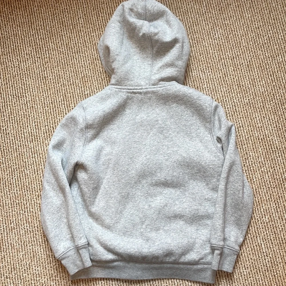 Gap Sherpa lined gray hoodie sweatshirt with red and black Buffalo plaid